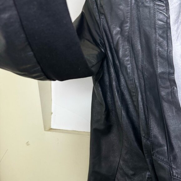 Daniel Leather Open Shawl Collar Jacket Blazer Ties Ribbed Stretch Sides Pockets - Picture 7 of 16